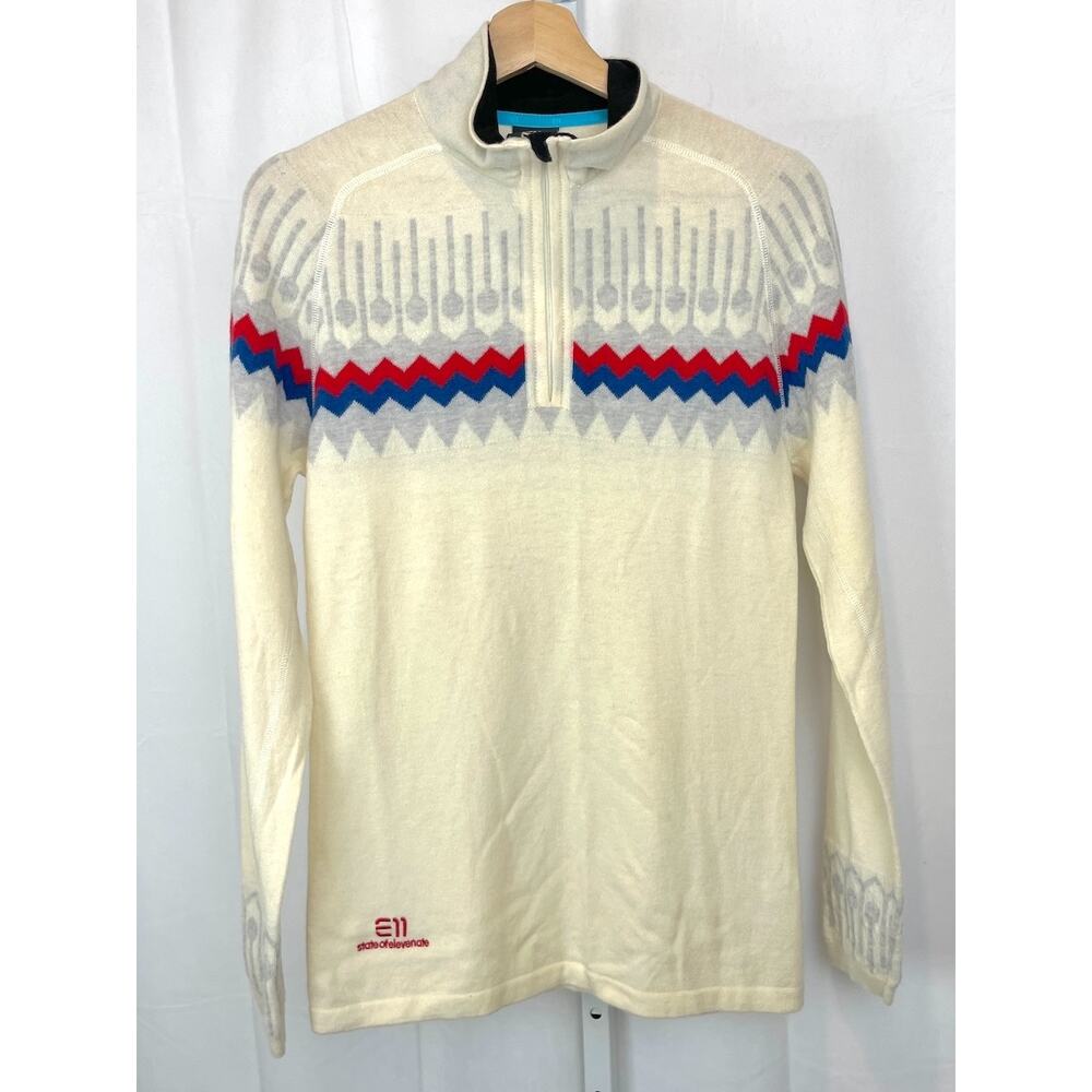 STATE OF ELEVENATE 1/4 Zip Mock Smart Merino Wool Sweater Cream Multi Size M